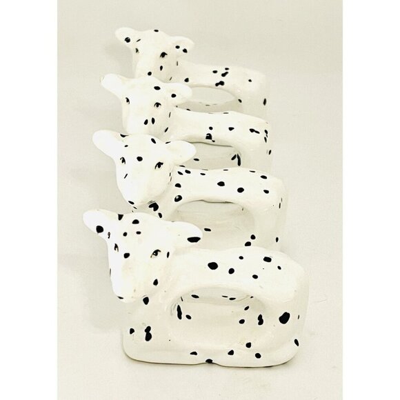 Cottage Farmhouse Spotted Cows Napkin Rings Set of 4 Ceramics Rustic White - Picture 10 of 11